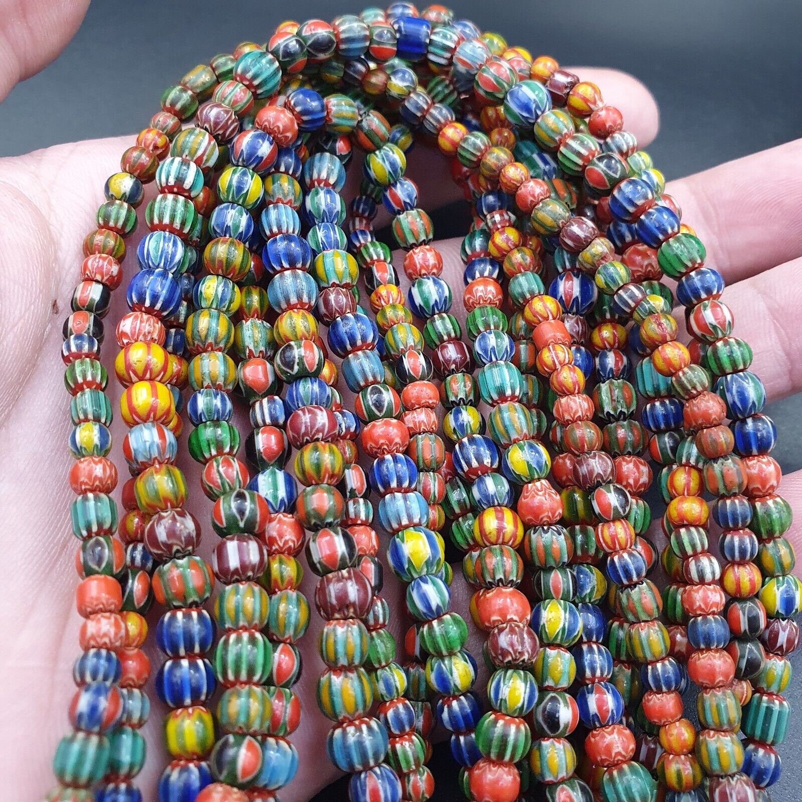 Vintage Venetian African Style Glass Chevron 5mm Beads Long Strand