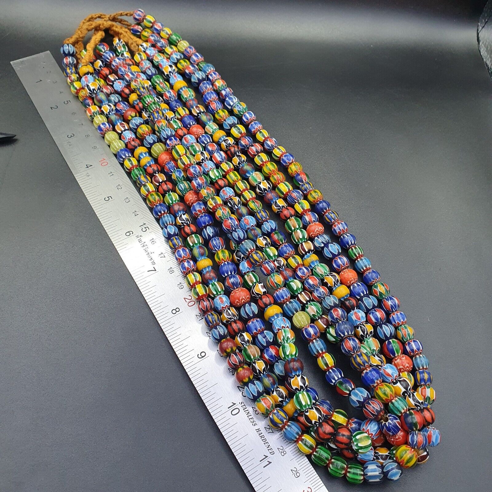 Vintage Venetian African Style Glass Chevron 8.5-9mm Beads Long Strand