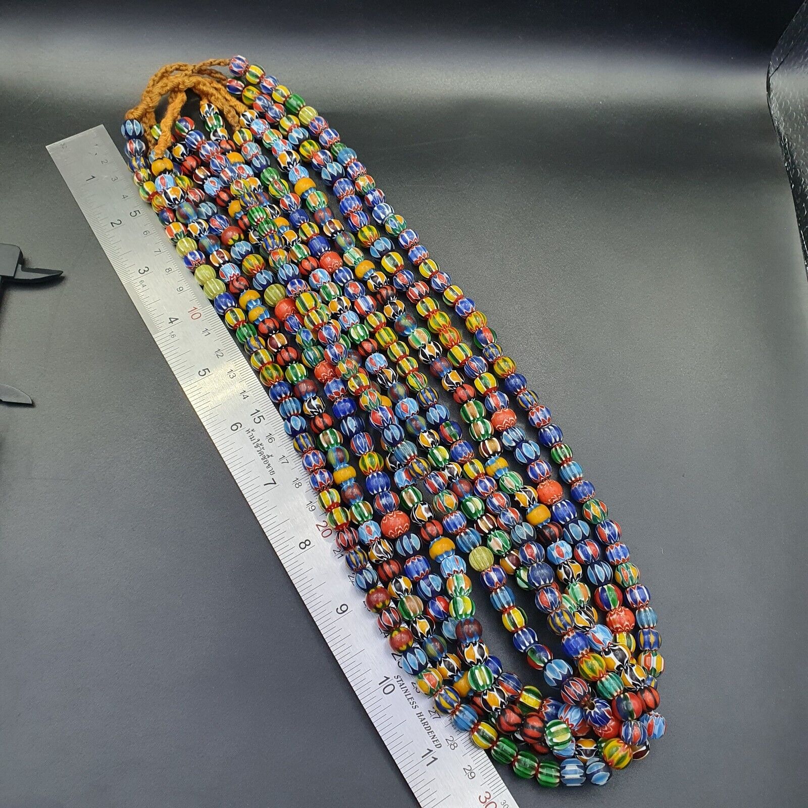 Vintage Venetian African Style Glass Chevron 8.5-9mm Beads Long Strand