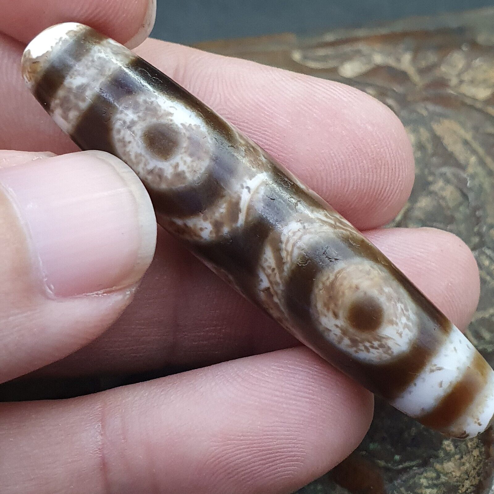 Tibetan 3 Eyes in Eyes Agate stone Dzi Bead Amulet AG-2