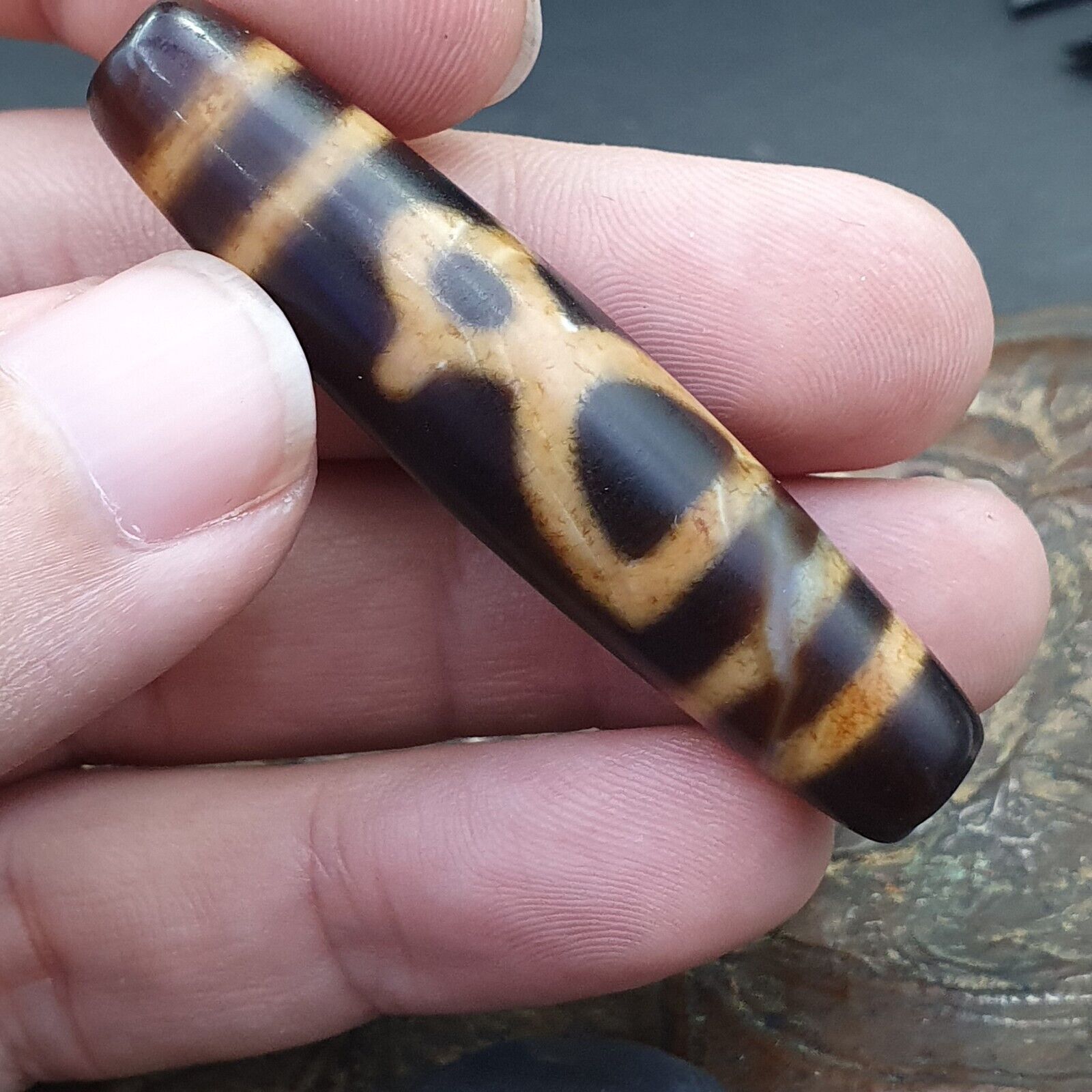 Vintage Mazing Tibetan Vase Eyes Agate stone Dzi Bead Amulet AG-4
