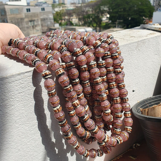 Vintage Aventurin Millefiori Schwarz rosa Ausgefallene Glasperlen 13mm 24" Halskette