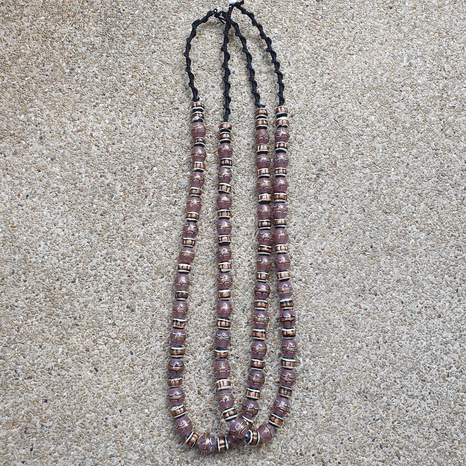 Vintage Aventurine Millefiori Black pink Fancy glass beads 13mm 24" Necklace