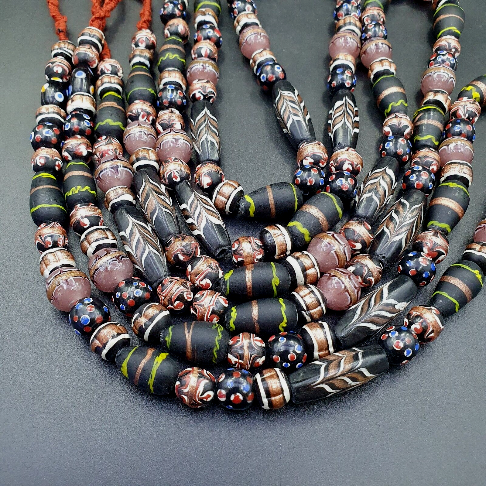 Vintage Fancy Aventurine Skunk Feather Venetian Style Beads | African