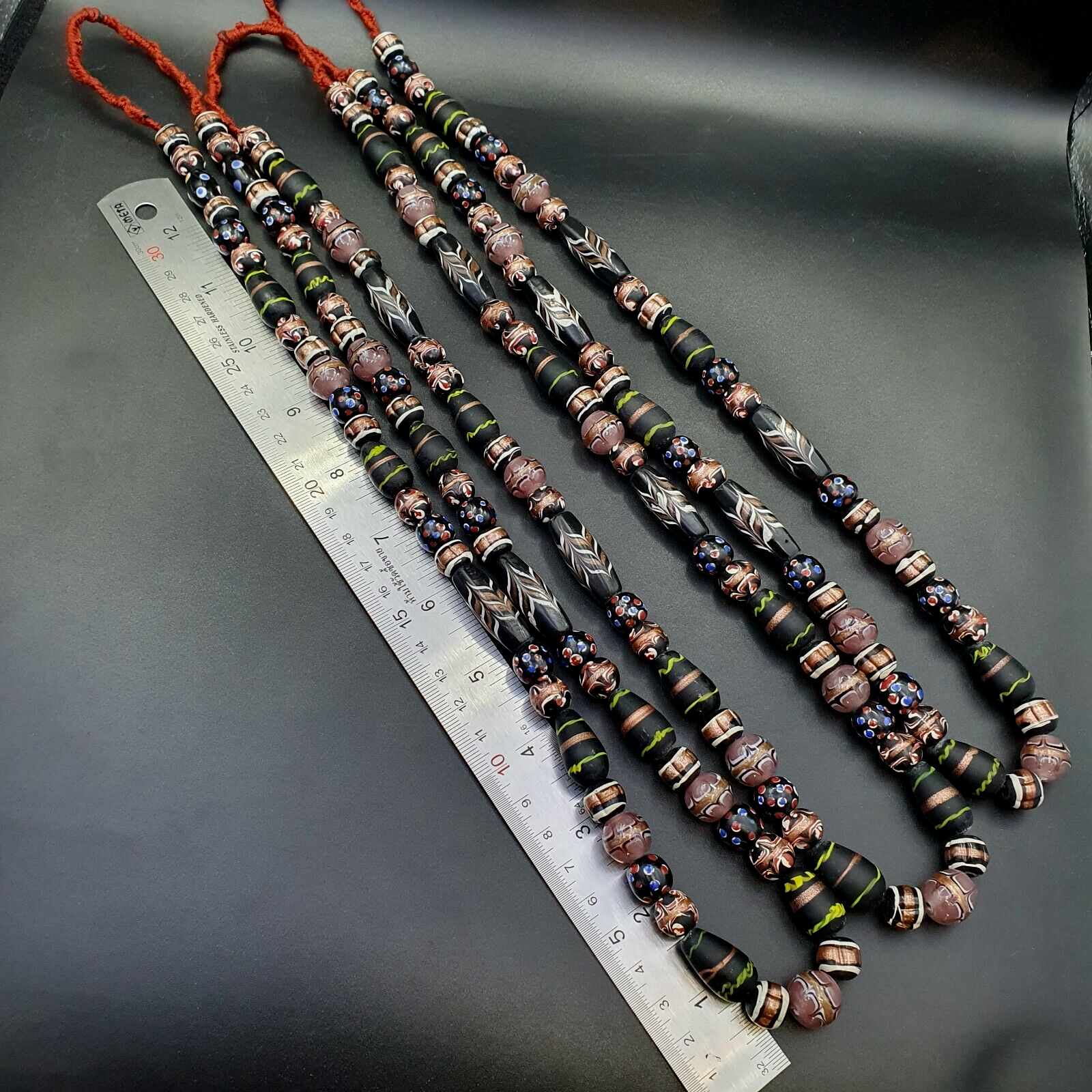 Vintage Fancy Aventurine Skunk Feather Venetian Style Beads | African