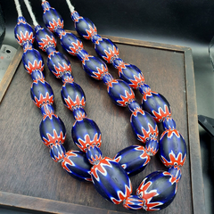 Vintage Old Blue Chevron Trade beads Big Size 40mm Beads Necklace