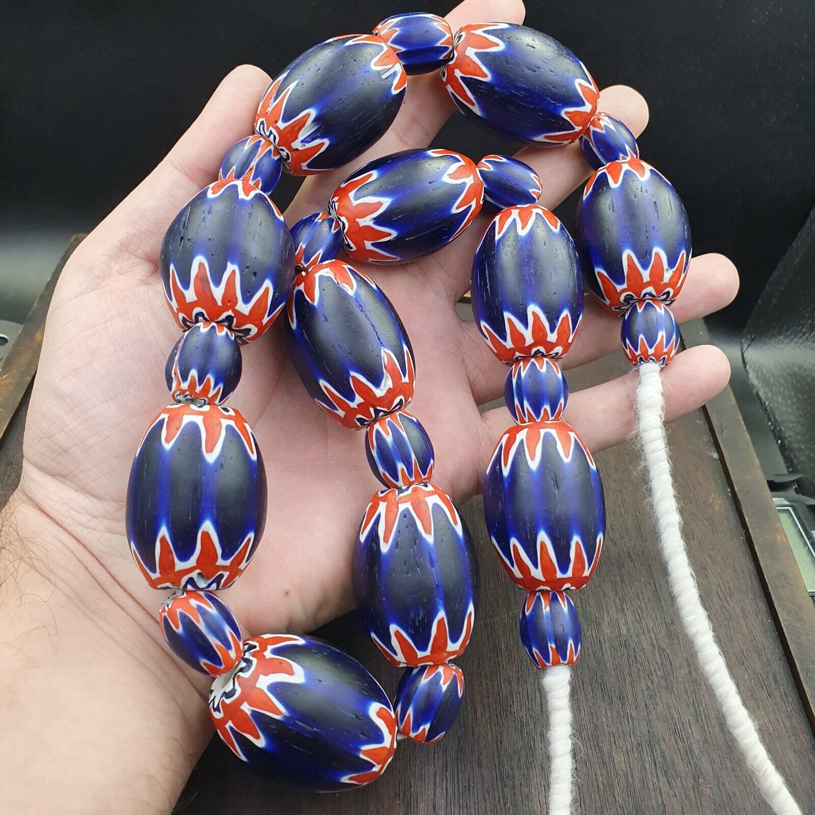 Vintage Old Blue Chevron Trade beads Big Size 40mm Beads Necklace