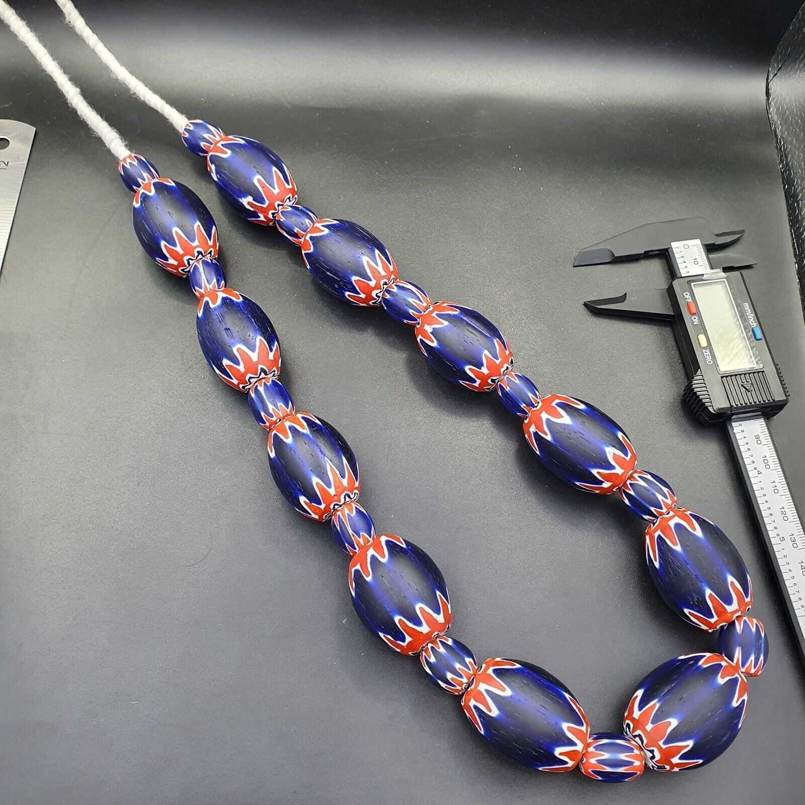 Vintage Old Blue Chevron Trade beads Big Size 40mm Beads Necklace