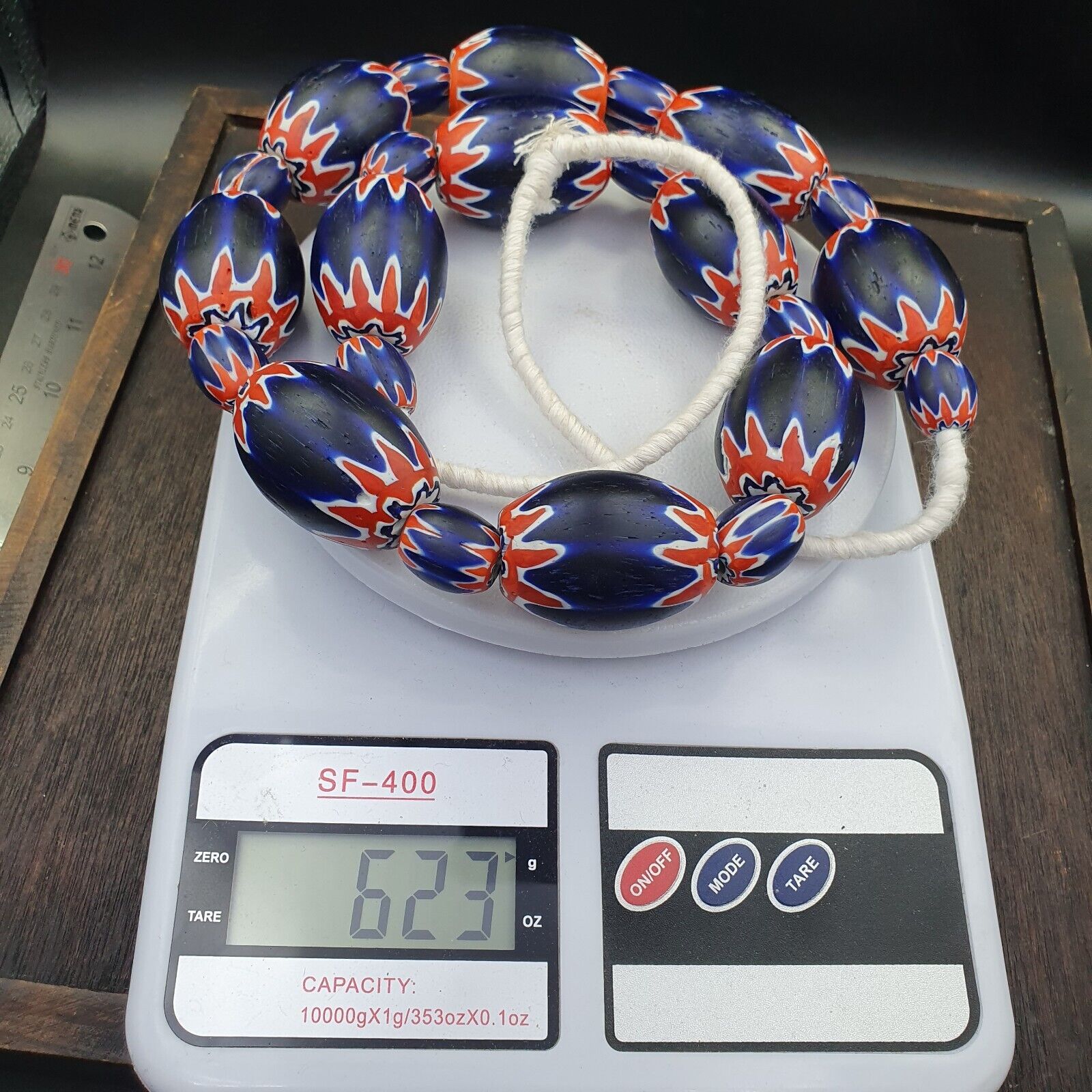 Vintage Old Blue Chevron Trade beads Big Size 40mm Beads Necklace