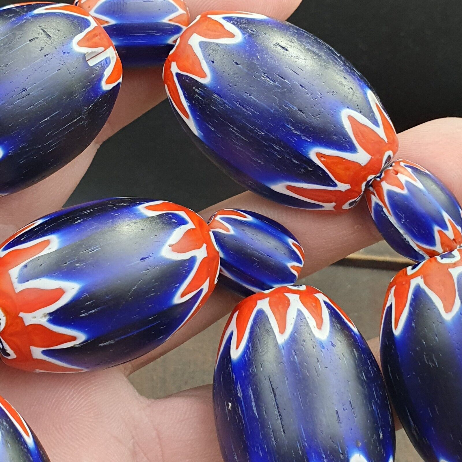Vintage Old Blue Chevron Trade beads Big Size 40mm Beads Necklace