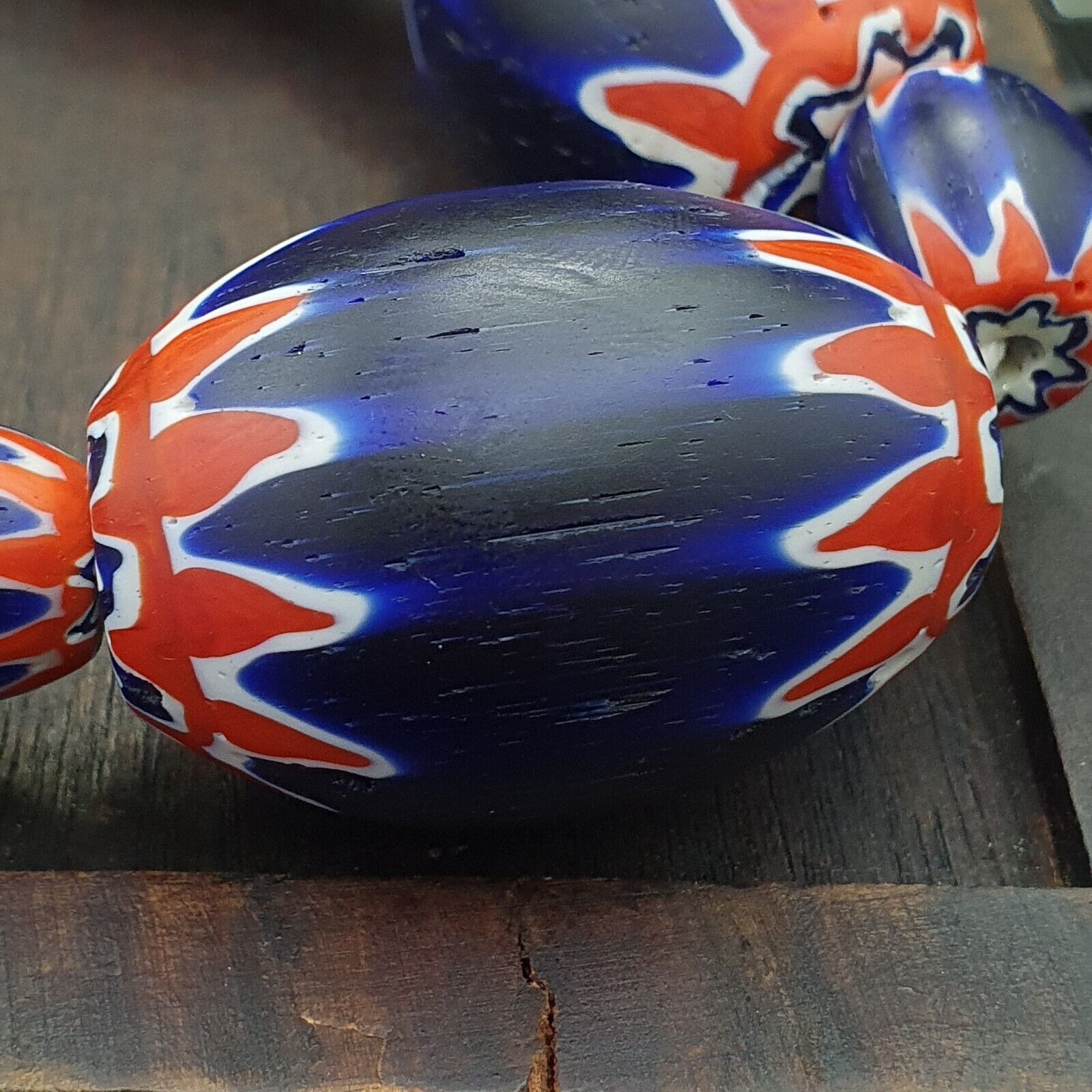 Vintage Old Blue Chevron Trade beads Big Size 40mm Beads Necklace