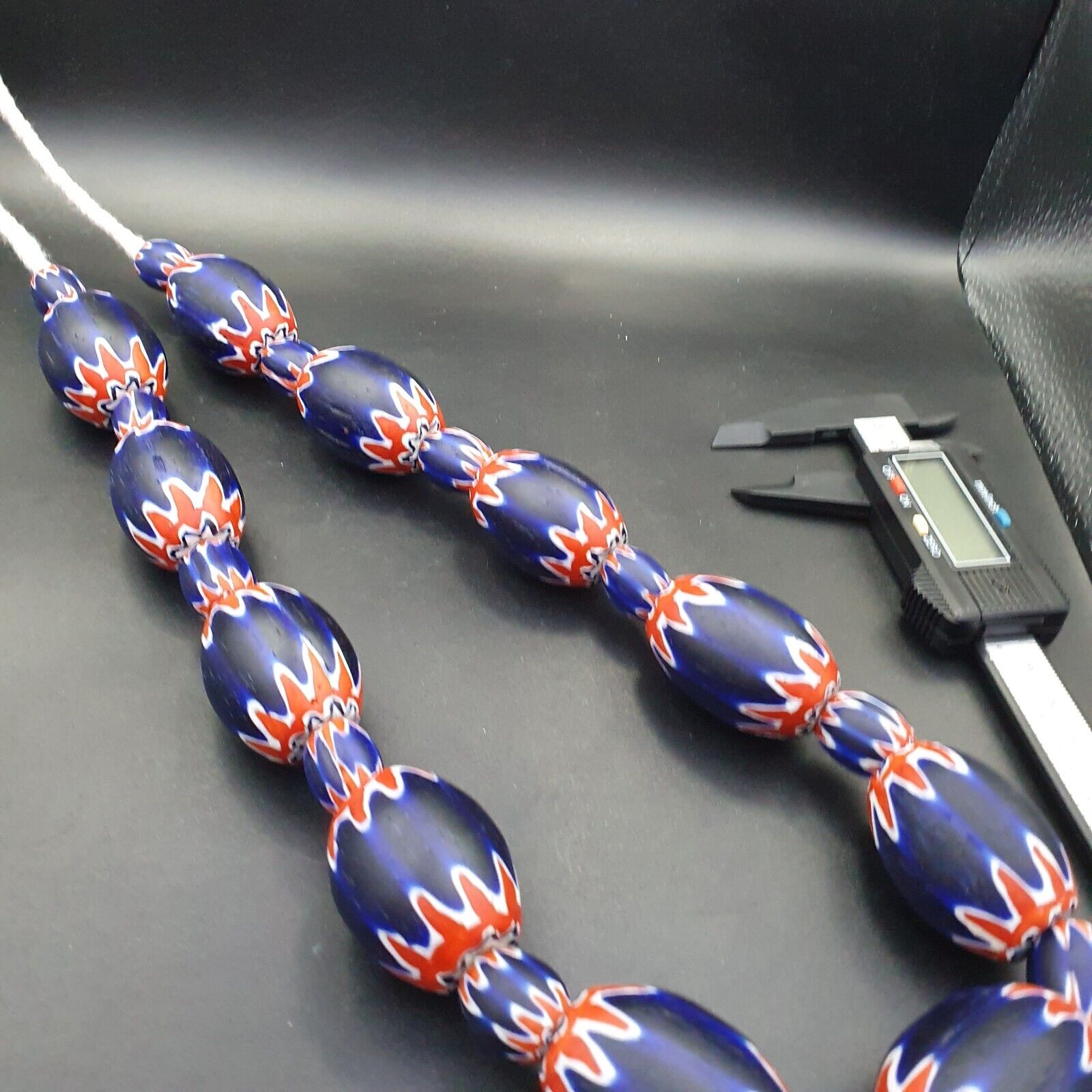 Vintage Old Blue Chevron Trade beads Big Size 40mm Beads Necklace