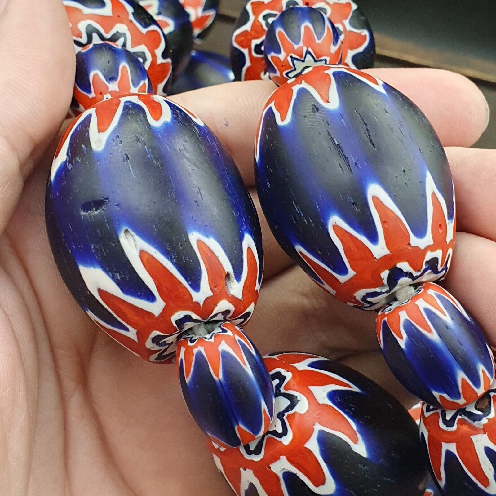 Vintage Old Blue Chevron Trade beads Big Size 40mm Beads Necklace