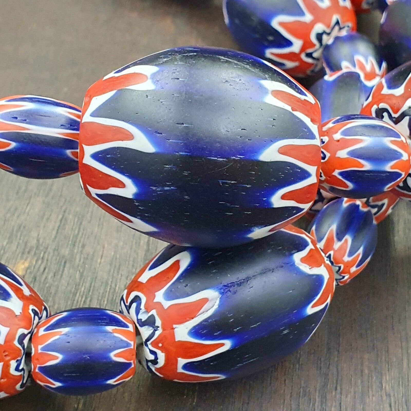 Vintage Old Blue Chevron Trade beads Big Size 40mm Beads Necklace