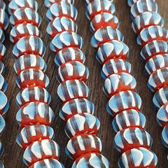 Vintage Chevron Beads Venetian Style RED Blue Glass 9-10mm Beads Long Strand