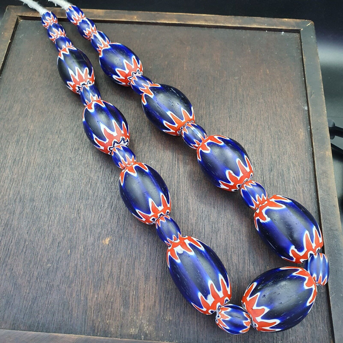 9 Beads Vintage Old Blue Chevron Venetian Style Trade beads 40mm Beads Necklace