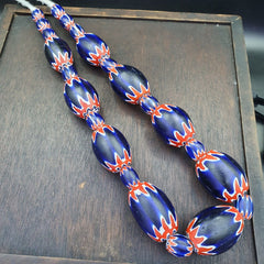 9 Beads Vintage Old Blue Chevron Venetian Style Trade beads 40mm Beads Necklace