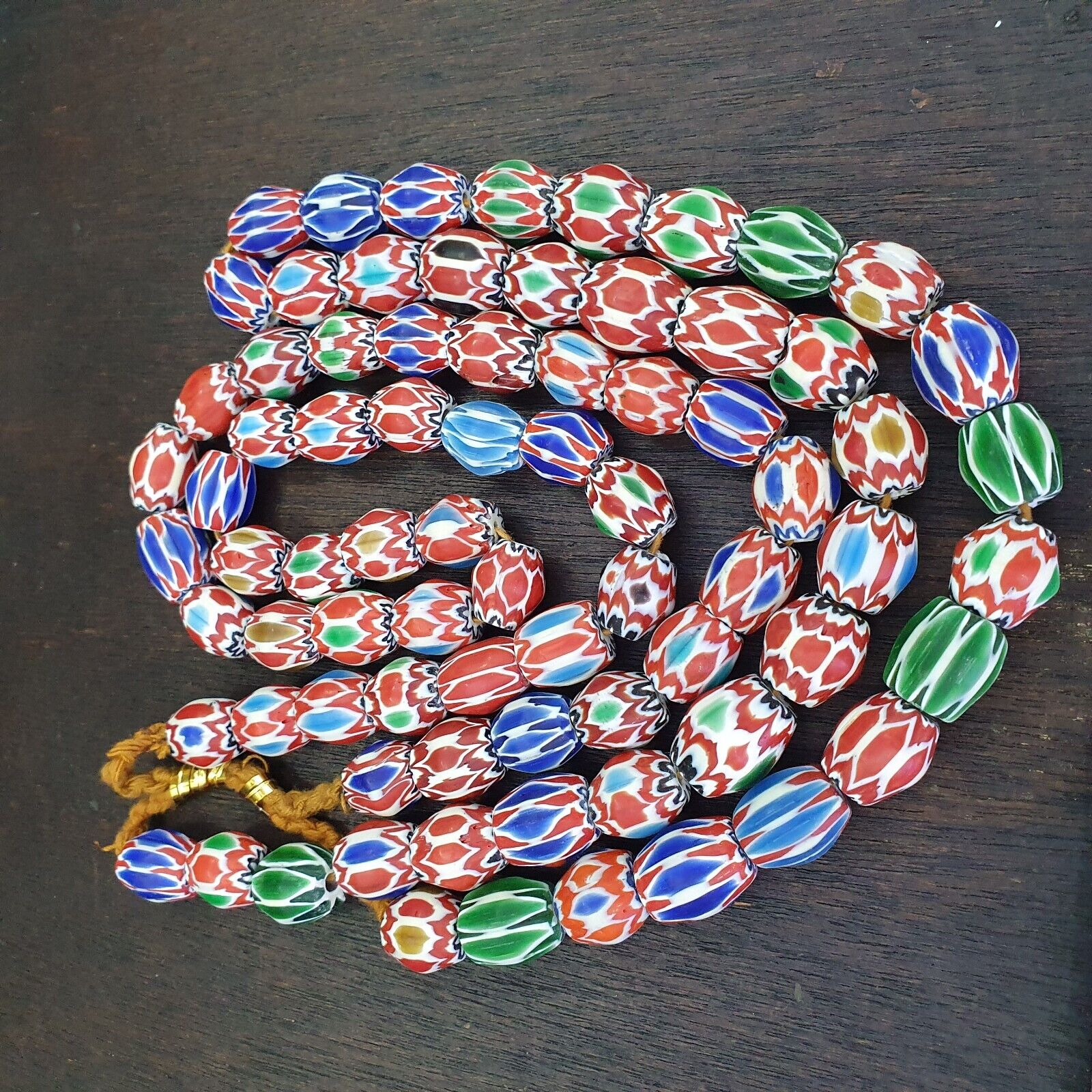 Lot 2  Strands Vintage Chevron Beads Venetian Style 15-16mm Glass Beads