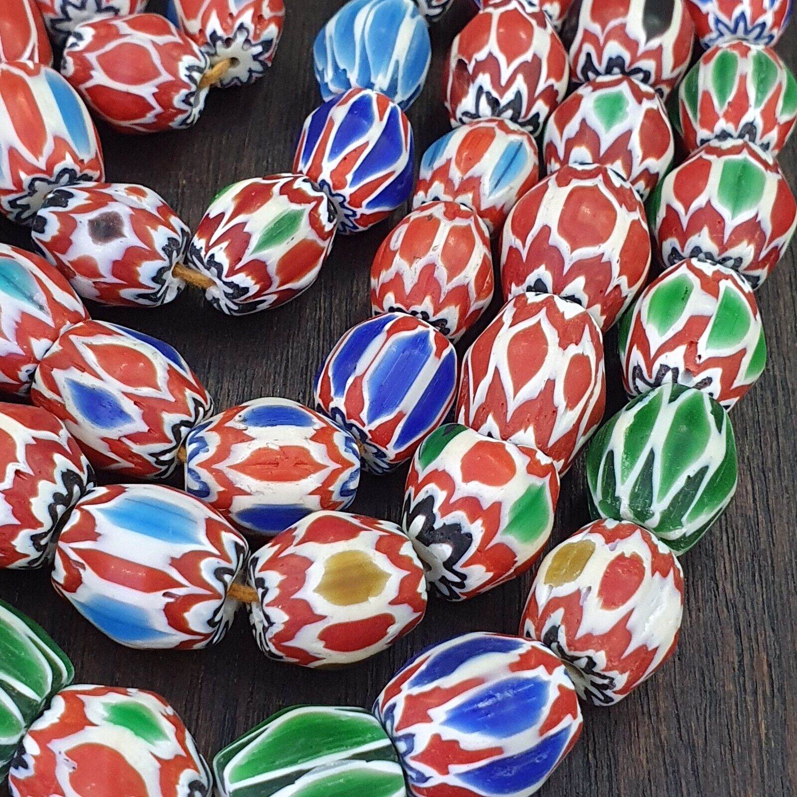Lot 2  Strands Vintage Chevron Beads Venetian Style 15-16mm Glass Beads