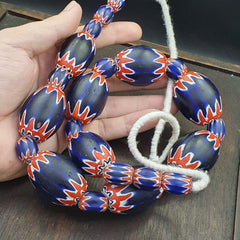 9 Beads Vintage Old Blue Chevron Venetian Style Trade beads 40mm Beads Necklace