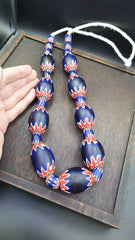 9 Beads Vintage Old Blue Chevron Venetian Style Trade beads 40mm Beads Necklace