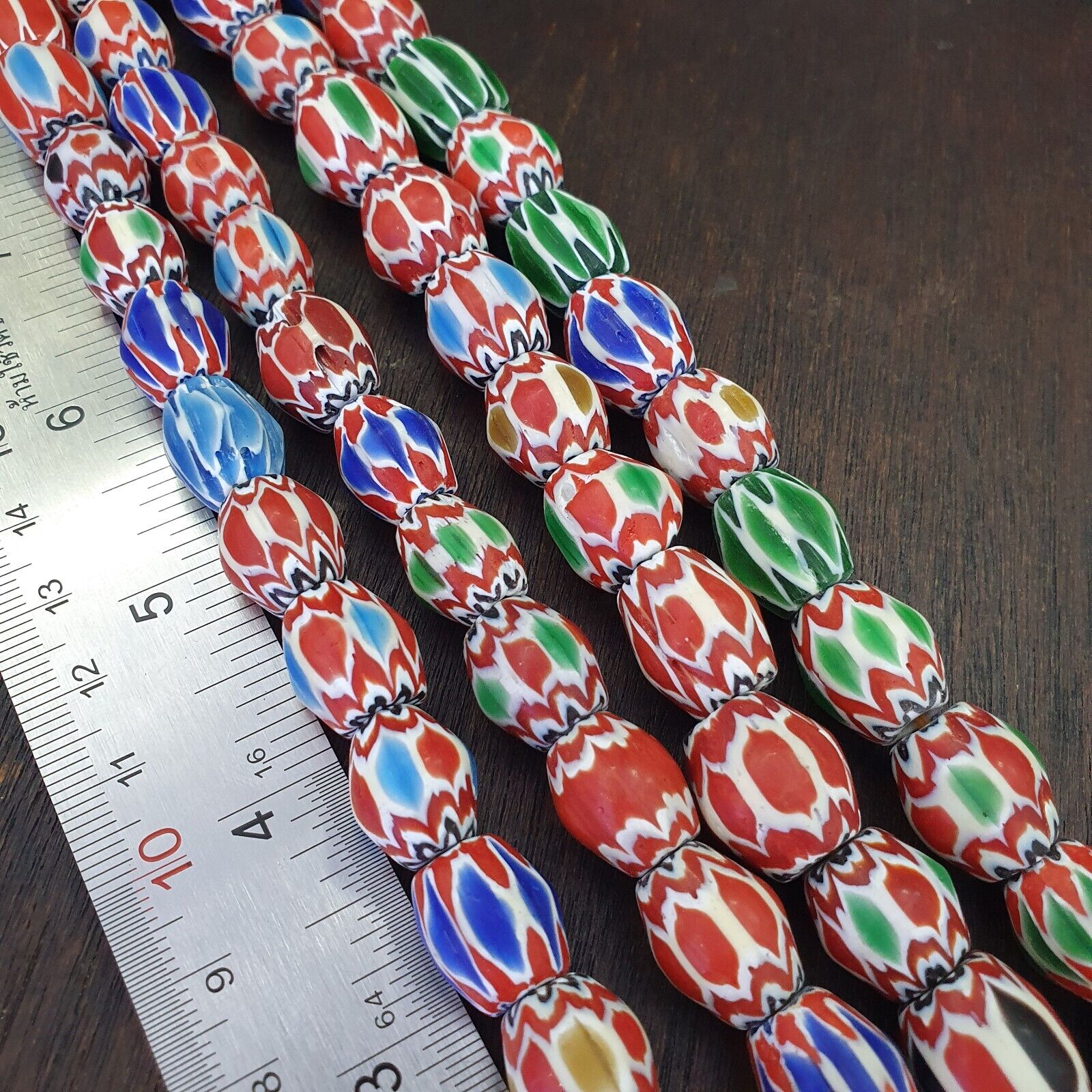 Lot 2  Strands Vintage Chevron Beads Venetian Style 15-16mm Glass Beads