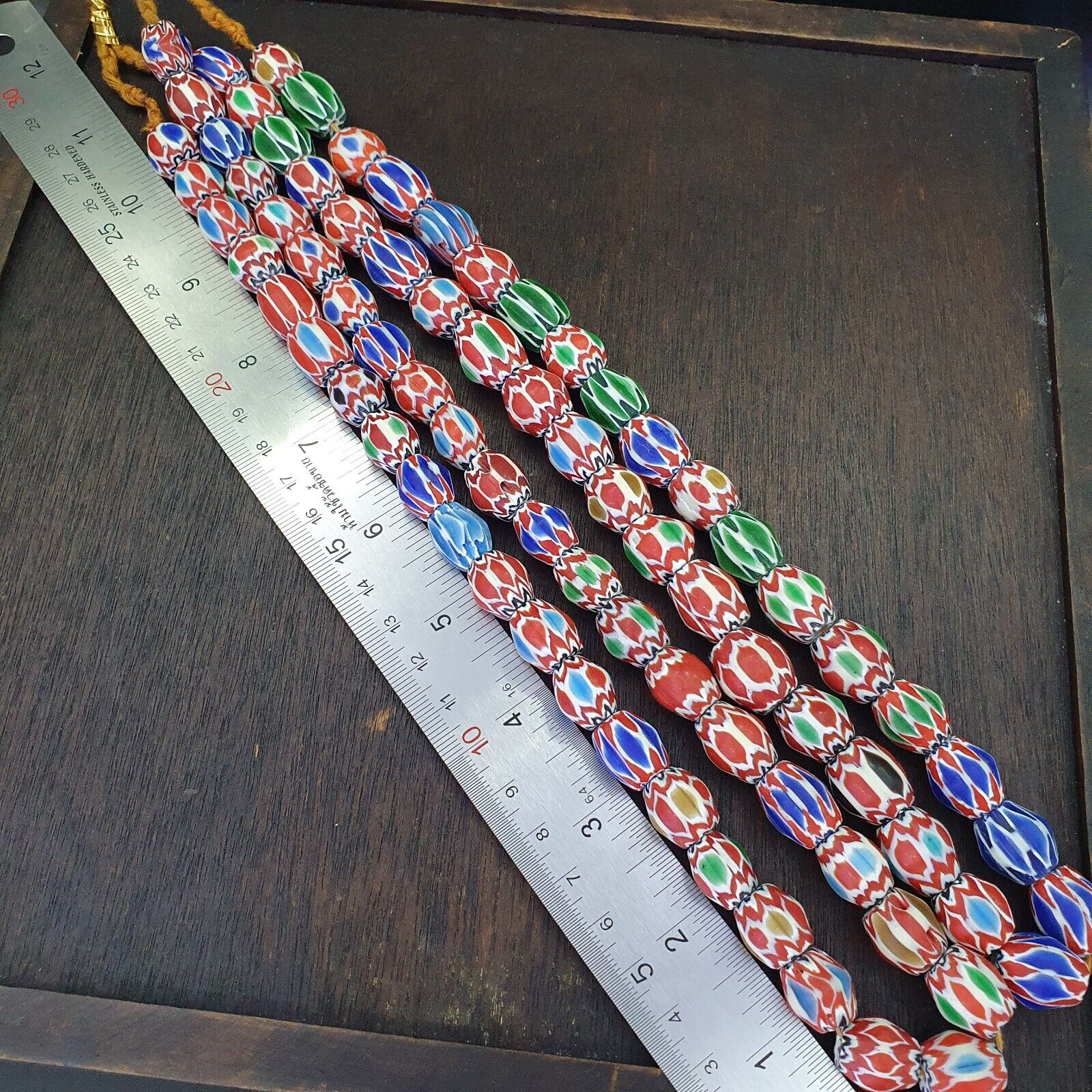 Lot 2  Strands Vintage Chevron Beads Venetian Style 15-16mm Glass Beads