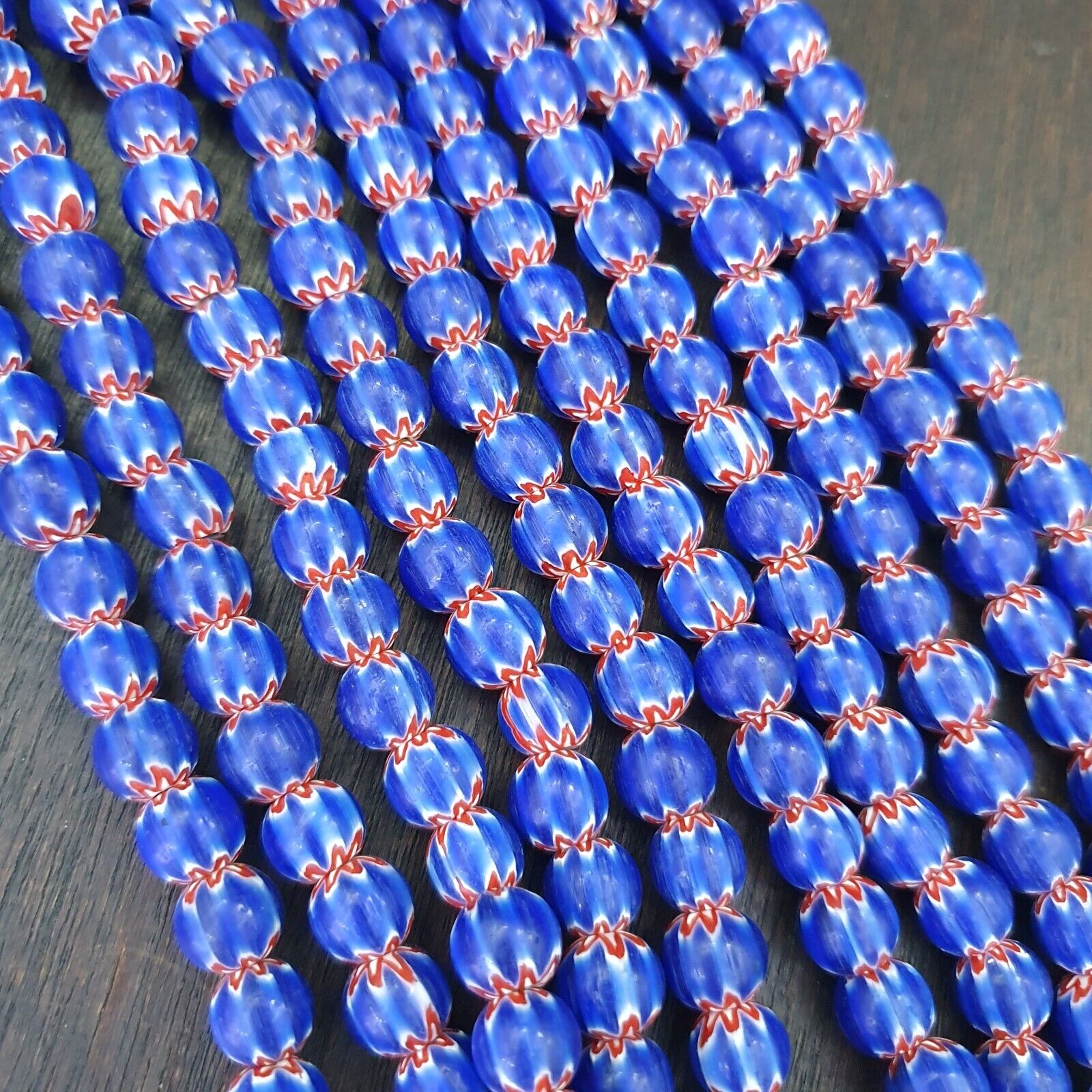 Vintage Old Blue Chevron Trade beads Old African9-9.5mm Glass Beads Necklace