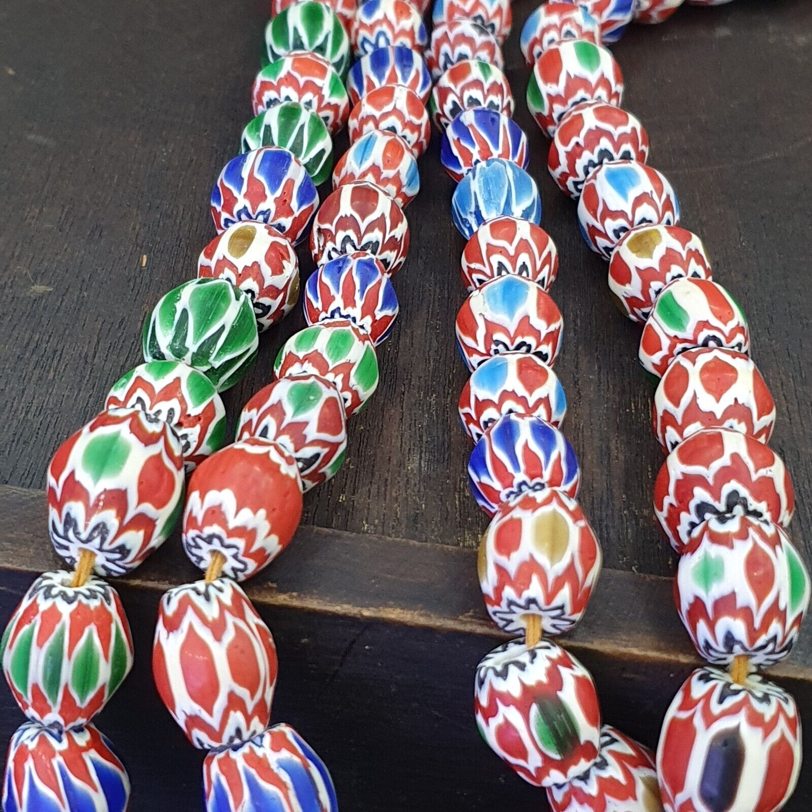 Lot 2  Strands Vintage Chevron Beads Venetian Style 15-16mm Glass Beads