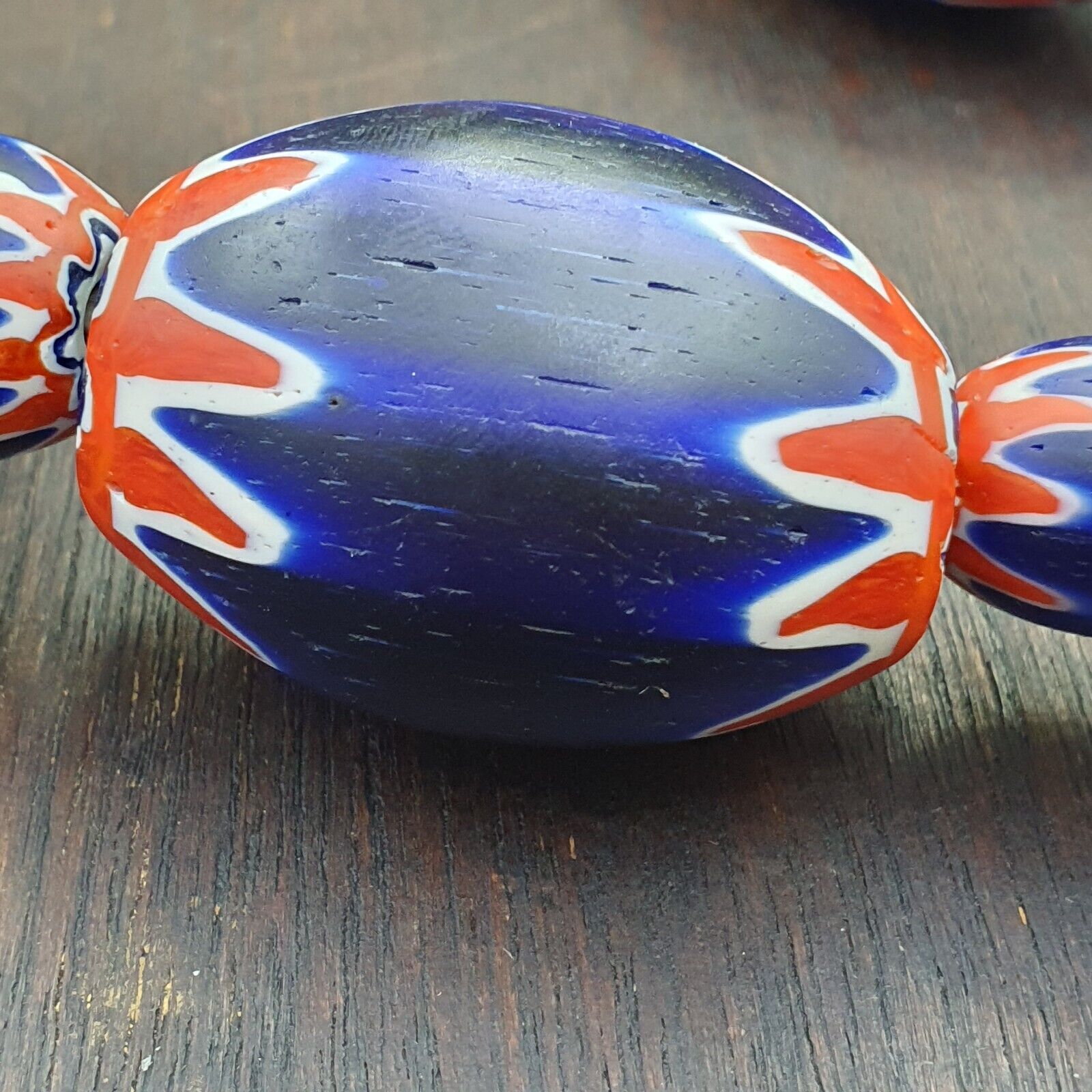 9 Beads Vintage Old Blue Chevron Venetian Style Trade beads 40mm Beads Necklace