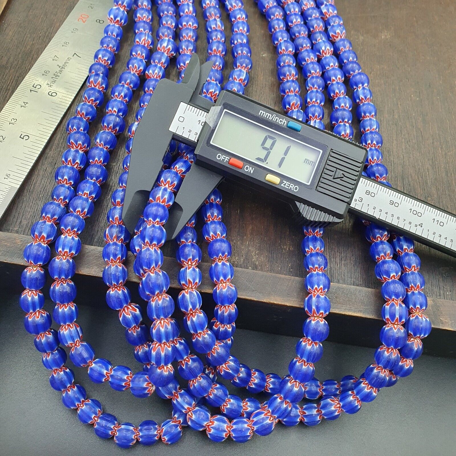 Vintage Old Blue Chevron Trade beads Old African9-9.5mm Glass Beads Necklace