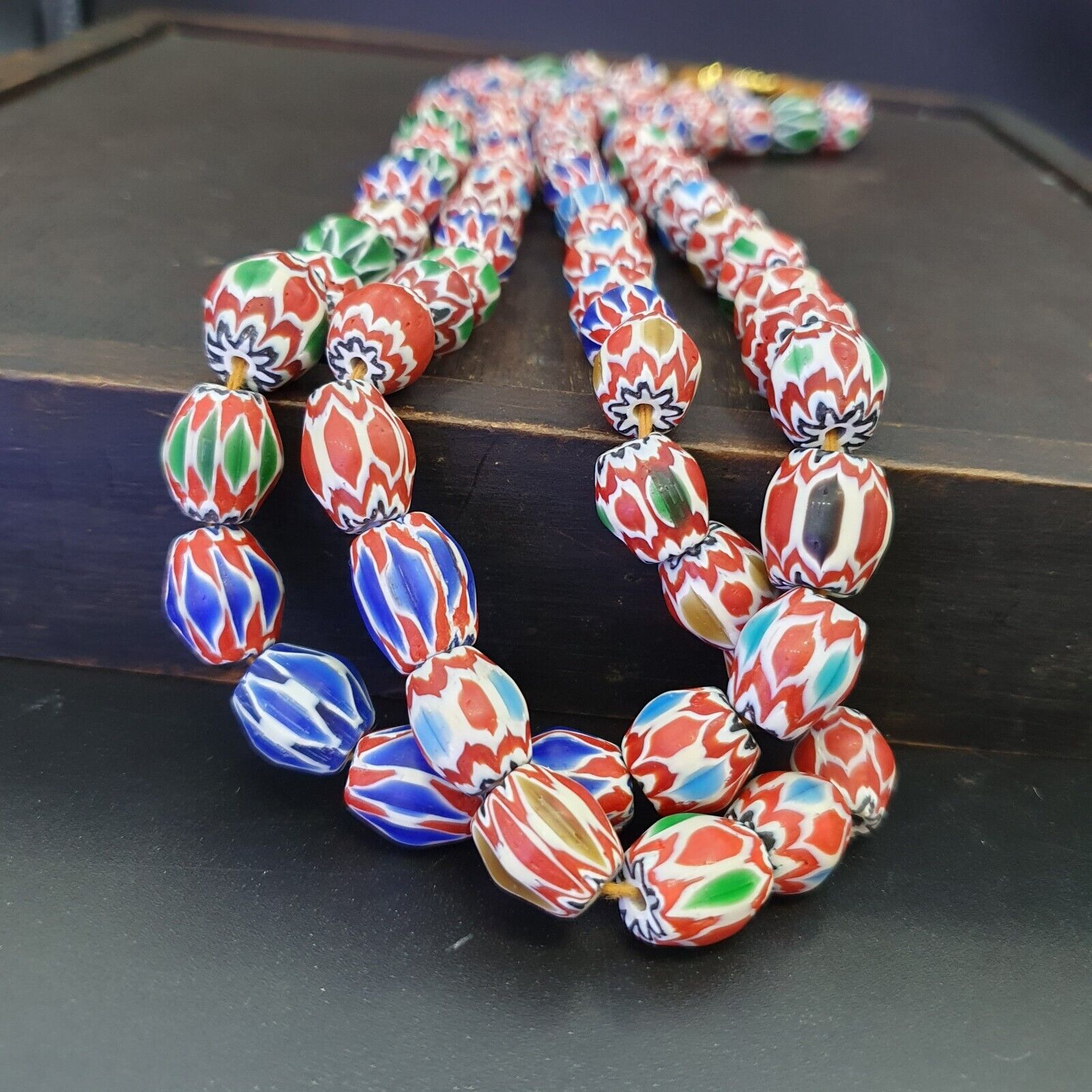 Lot 2  Strands Vintage Chevron Beads Venetian Style 15-16mm Glass Beads