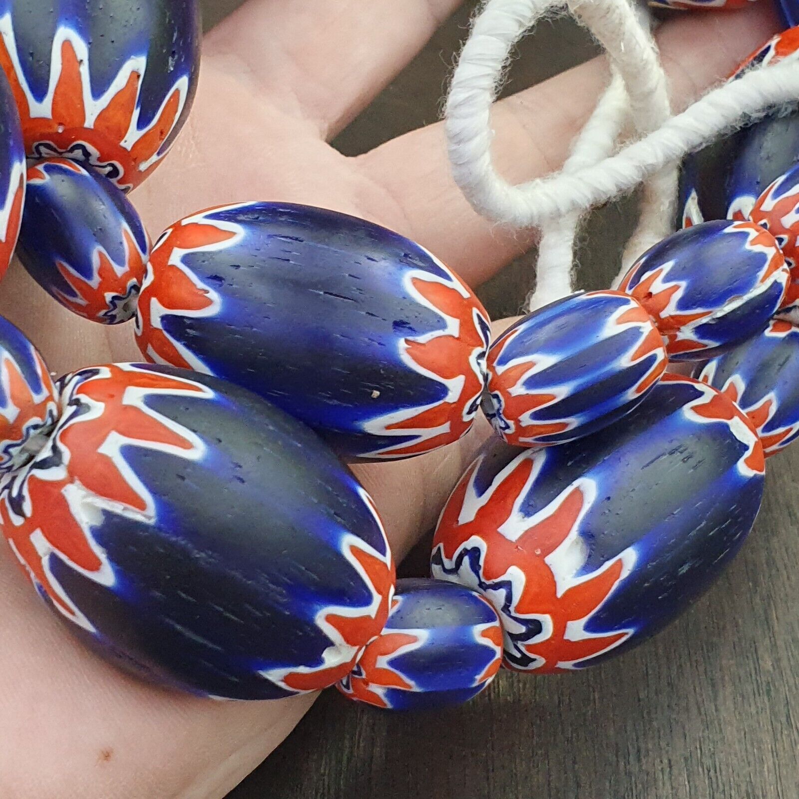 9 Beads Vintage Old Blue Chevron Venetian Style Trade beads 40mm Beads Necklace