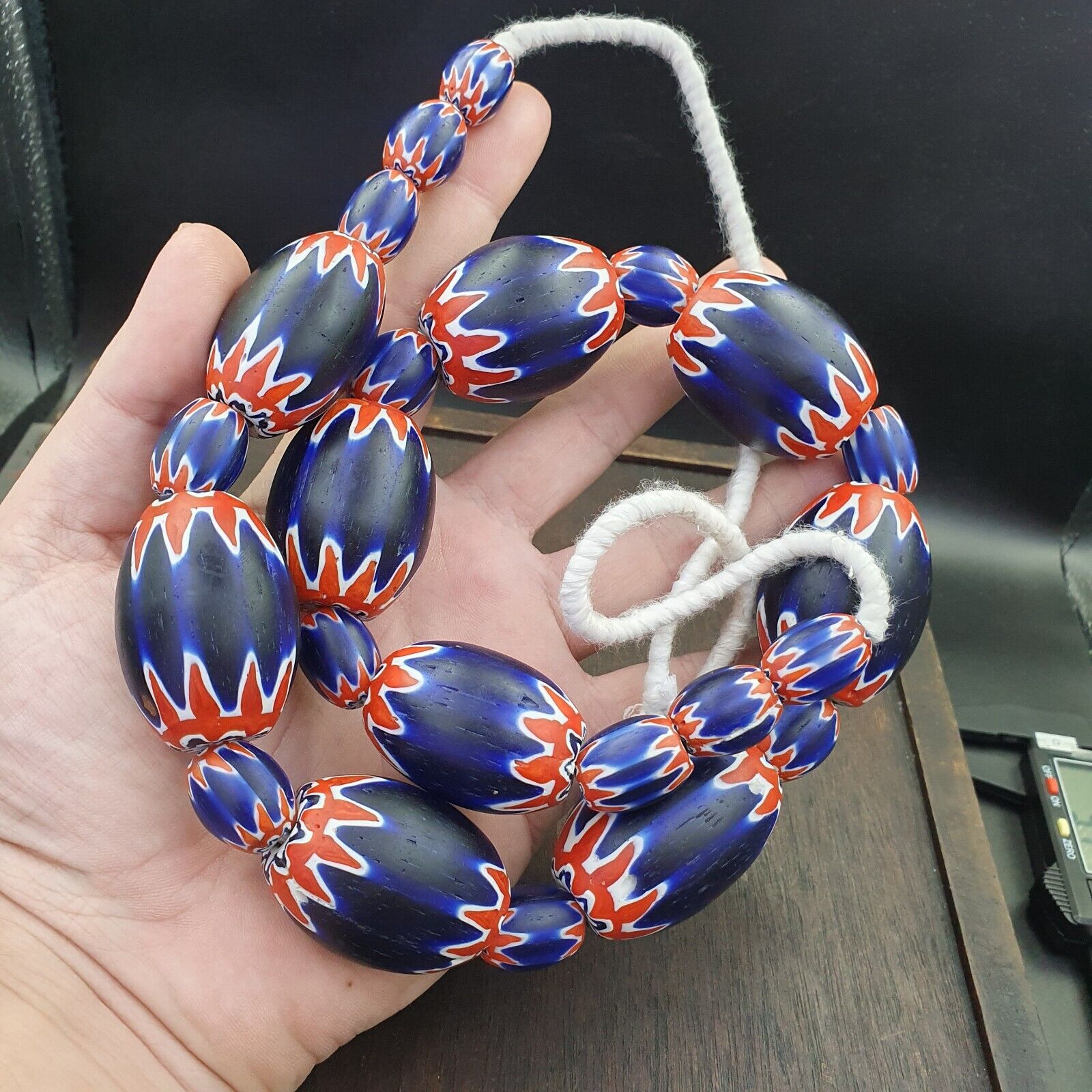 9 Beads Vintage Old Blue Chevron Venetian Style Trade beads 40mm Beads Necklace