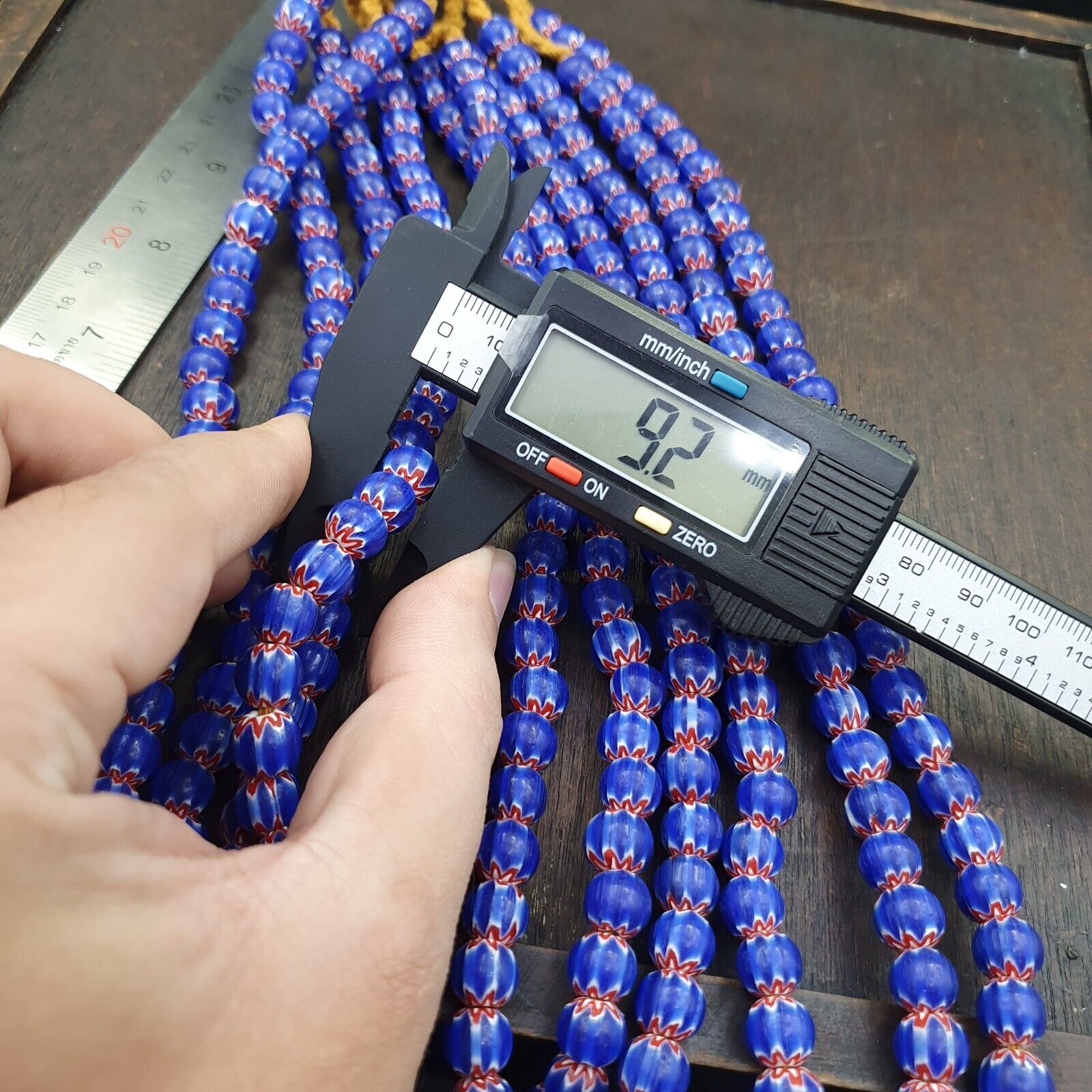 Vintage Old Blue Chevron Trade beads Old African9-9.5mm Glass Beads Necklace
