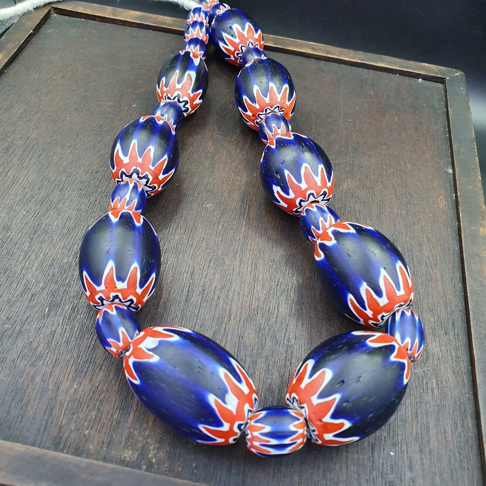 9 Beads Vintage Old Blue Chevron Venetian Style Trade beads 40mm Beads Necklace