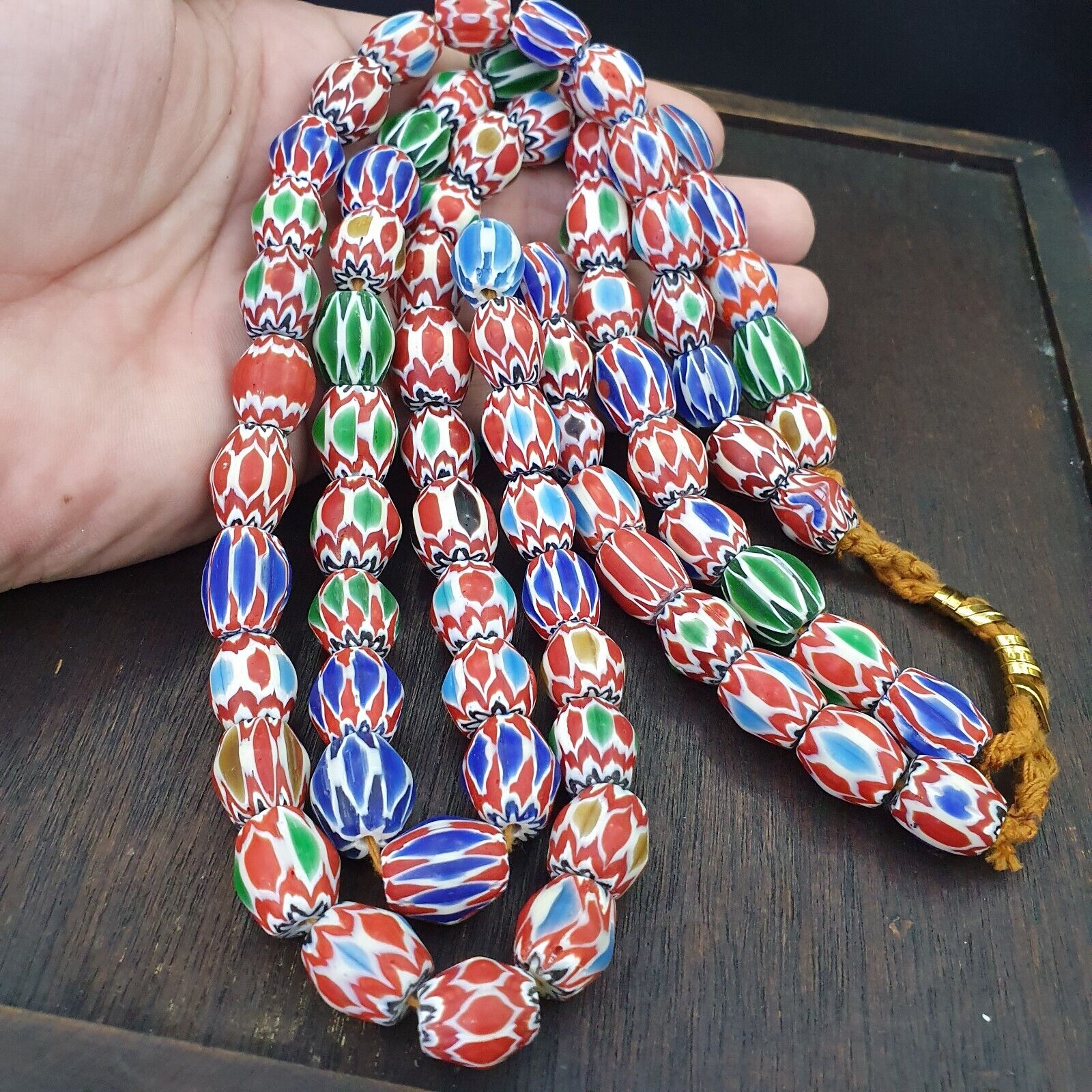 Lot 2  Strands Vintage Chevron Beads Venetian Style 15-16mm Glass Beads