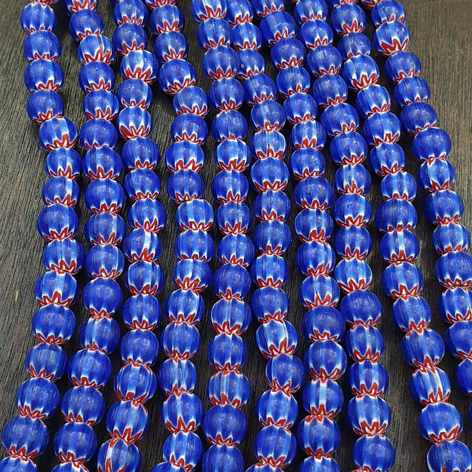 Vintage Old Blue Chevron Trade beads Old African9-9.5mm Glass Beads Necklace