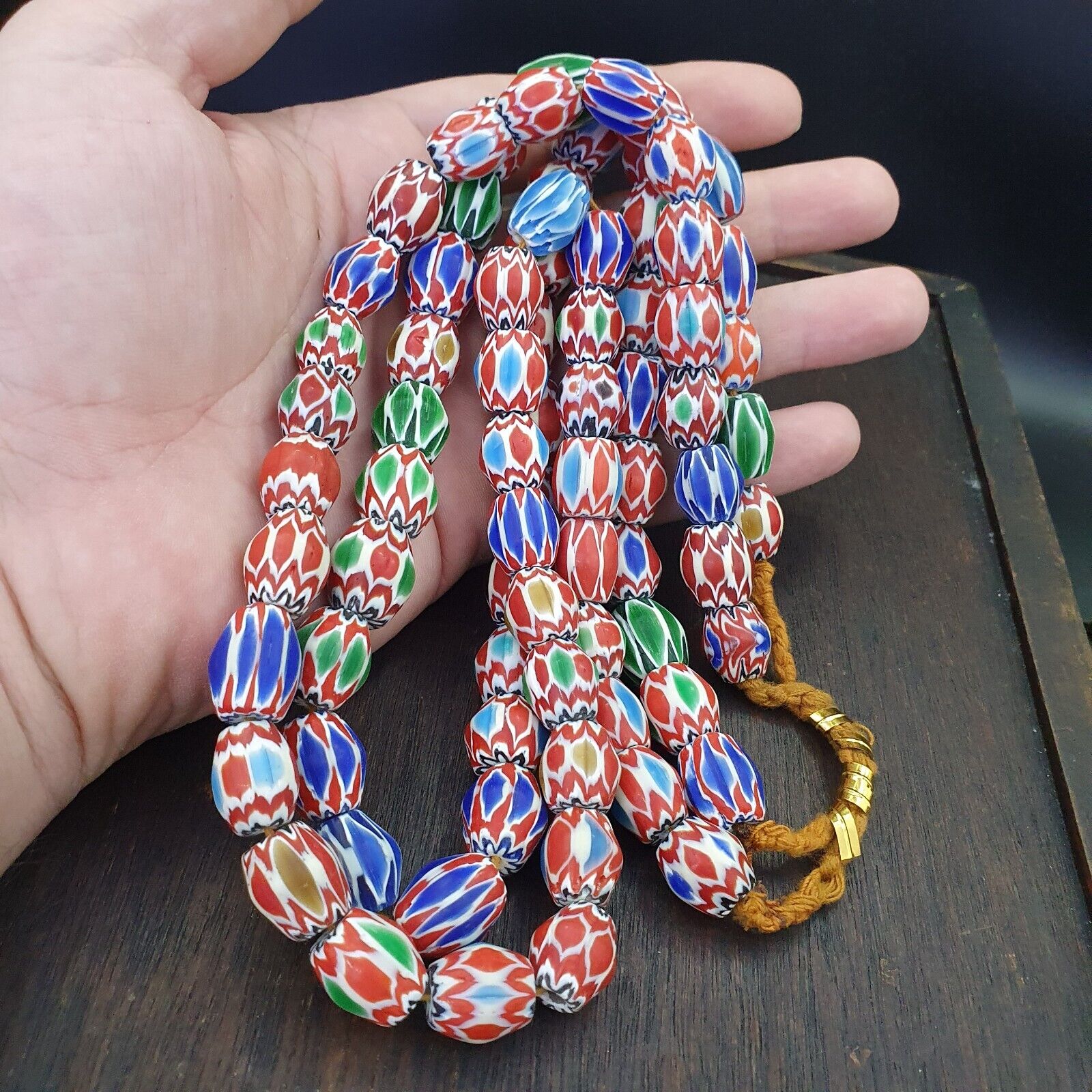 Lot 2  Strands Vintage Chevron Beads Venetian Style 15-16mm Glass Beads