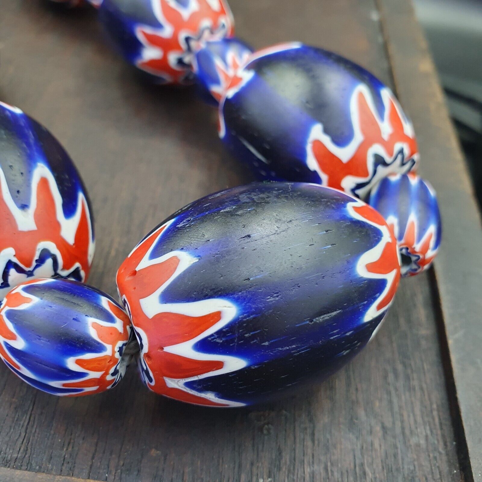 9 Beads Vintage Old Blue Chevron Venetian Style Trade beads 40mm Beads Necklace