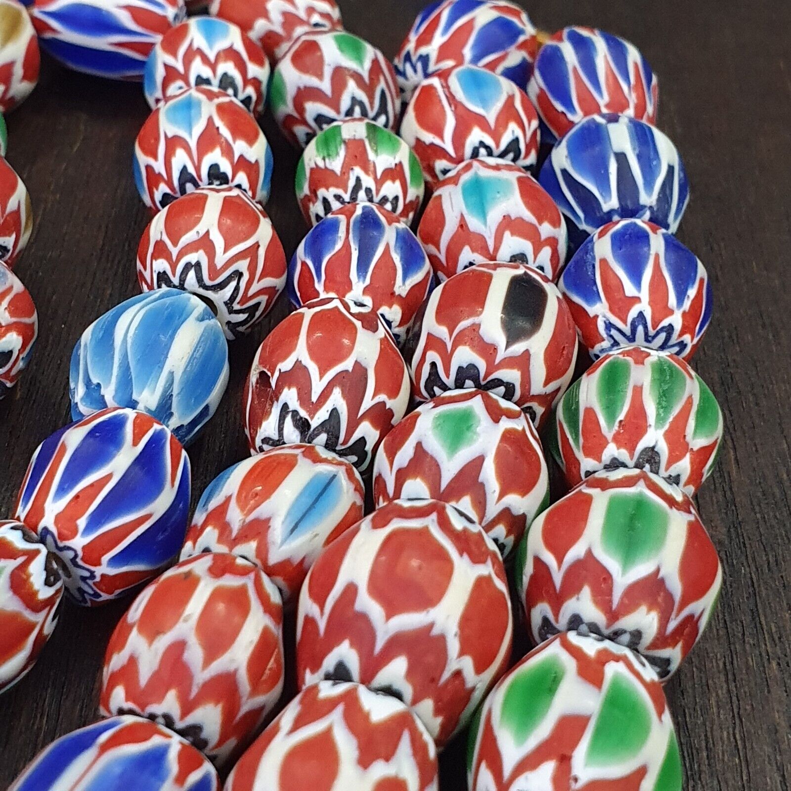 Lot 2  Strands Vintage Chevron Beads Venetian Style 15-16mm Glass Beads