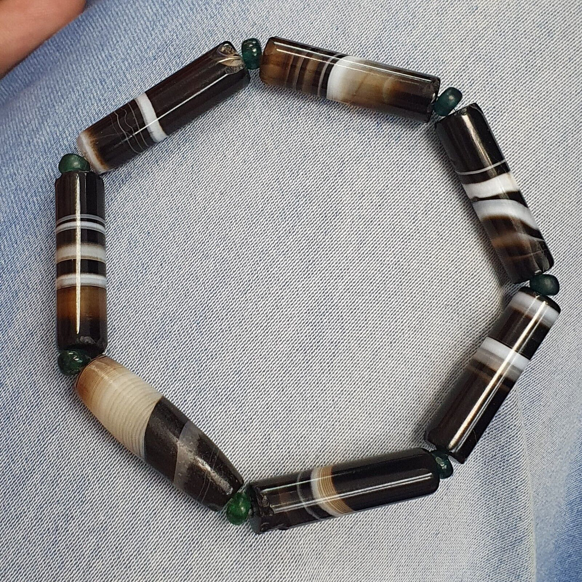 Lot 7 Antique Old Yemeni Agate Natural Rare pattern Banded Agate Bead  BDB6