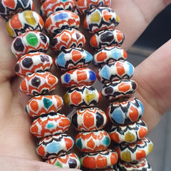 Vintage Chevron Beads Venetian African multicolor Glass 9-8mm Beads Long Strand