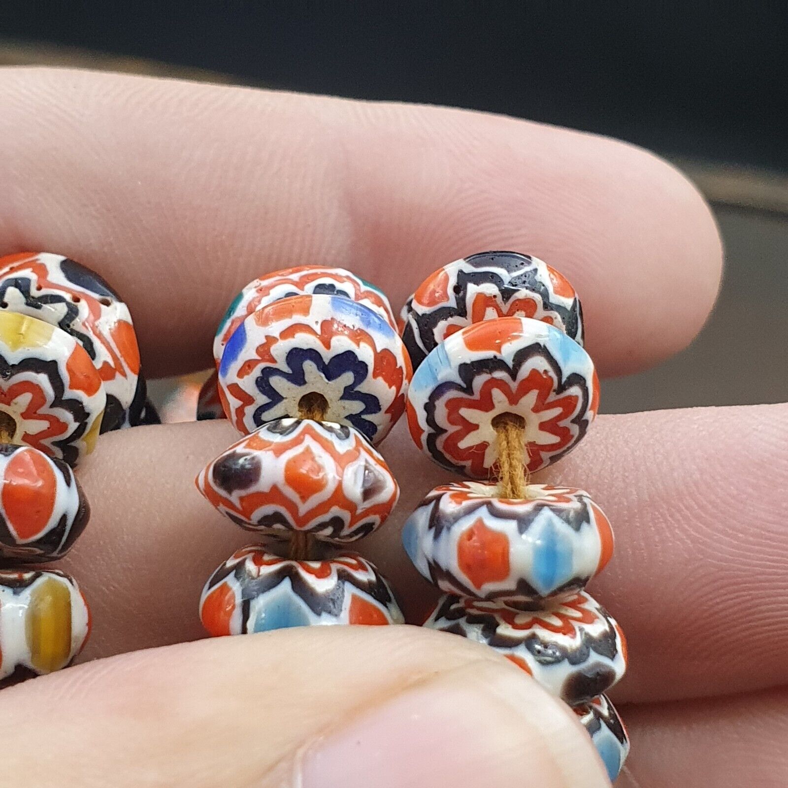Vintage Chevron Beads Venetian African multicolor Glass 9-8mm Beads Long Strand