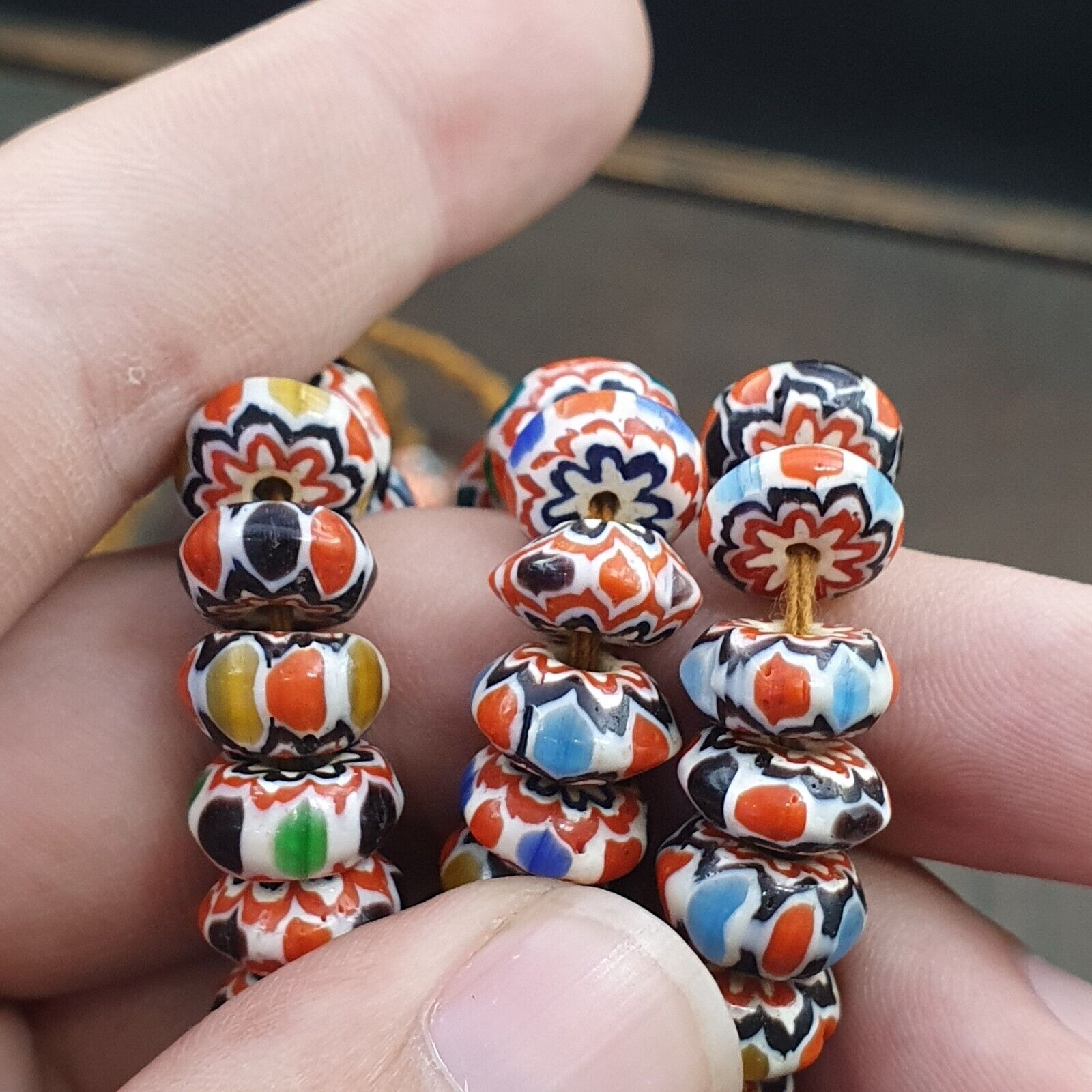 Vintage Chevron Beads Venetian African multicolor Glass 9-8mm Beads Long Strand