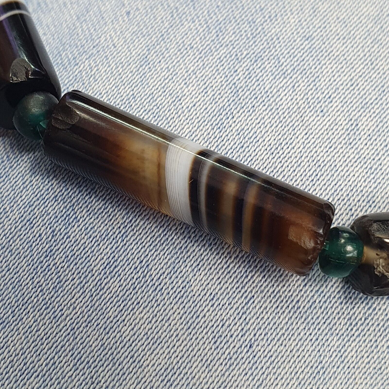 Lot 7 Antique Old Yemeni Agate Natural Rare pattern Banded Agate Bead  BDB6