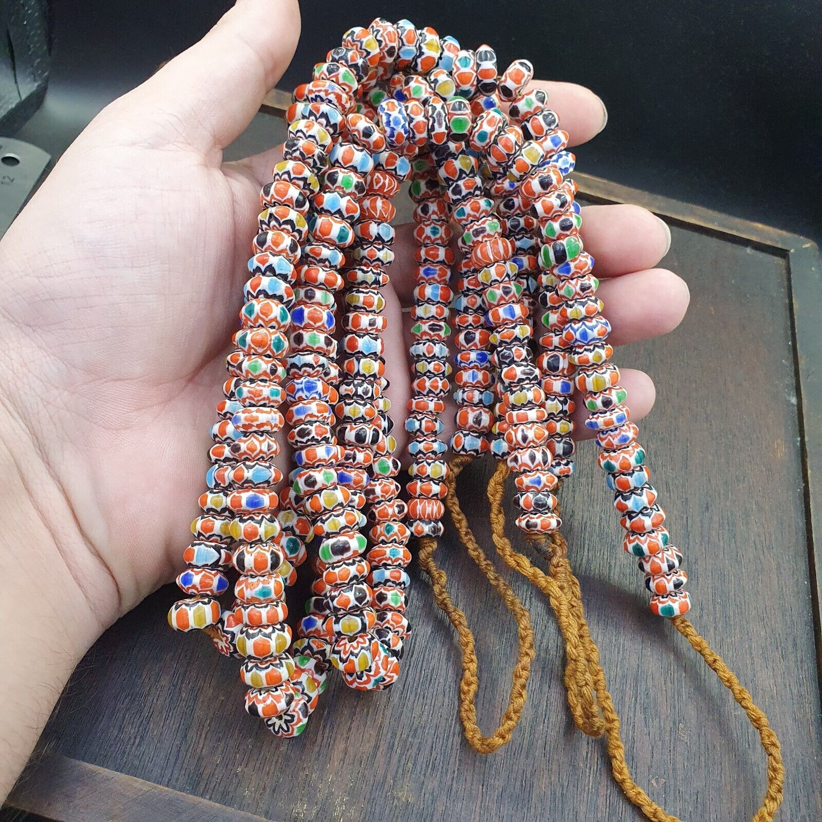 Vintage Chevron Beads Venetian African multicolor Glass 9-8mm Beads Long Strand