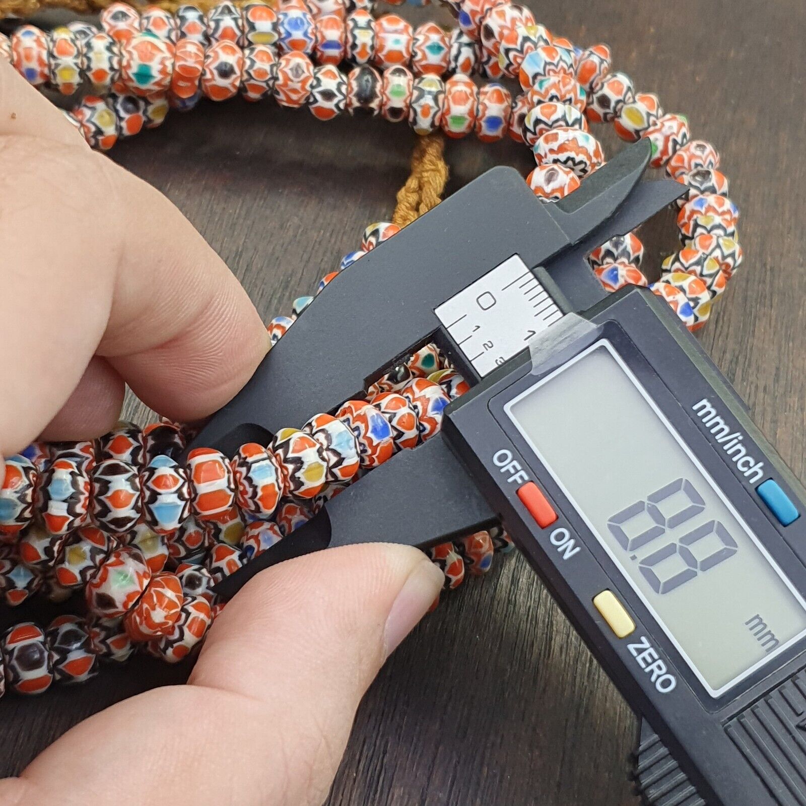 Vintage Chevron Beads Venetian African multicolor Glass 9-8mm Beads Long Strand
