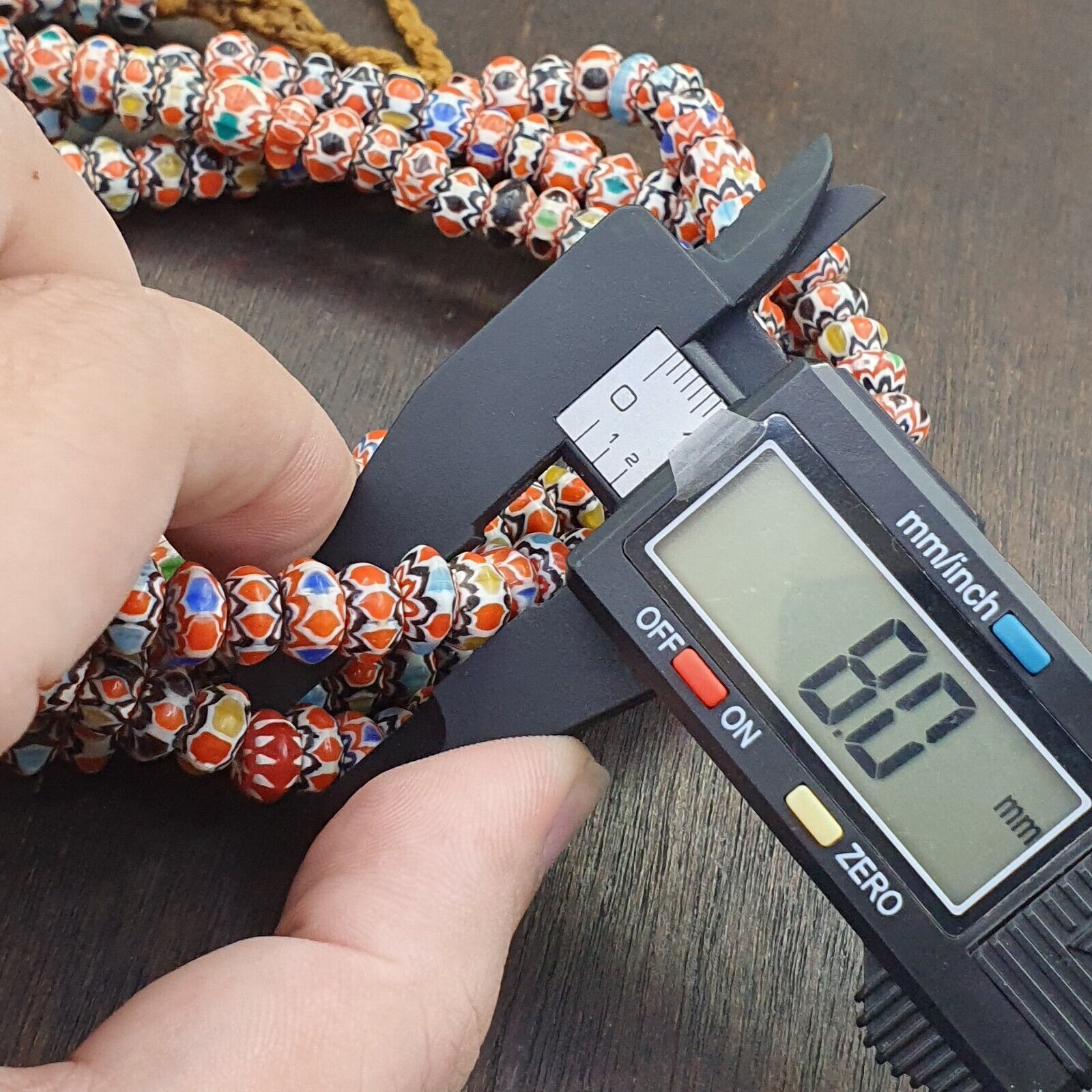 Vintage Chevron Beads Venetian African multicolor Glass 9-8mm Beads Long Strand