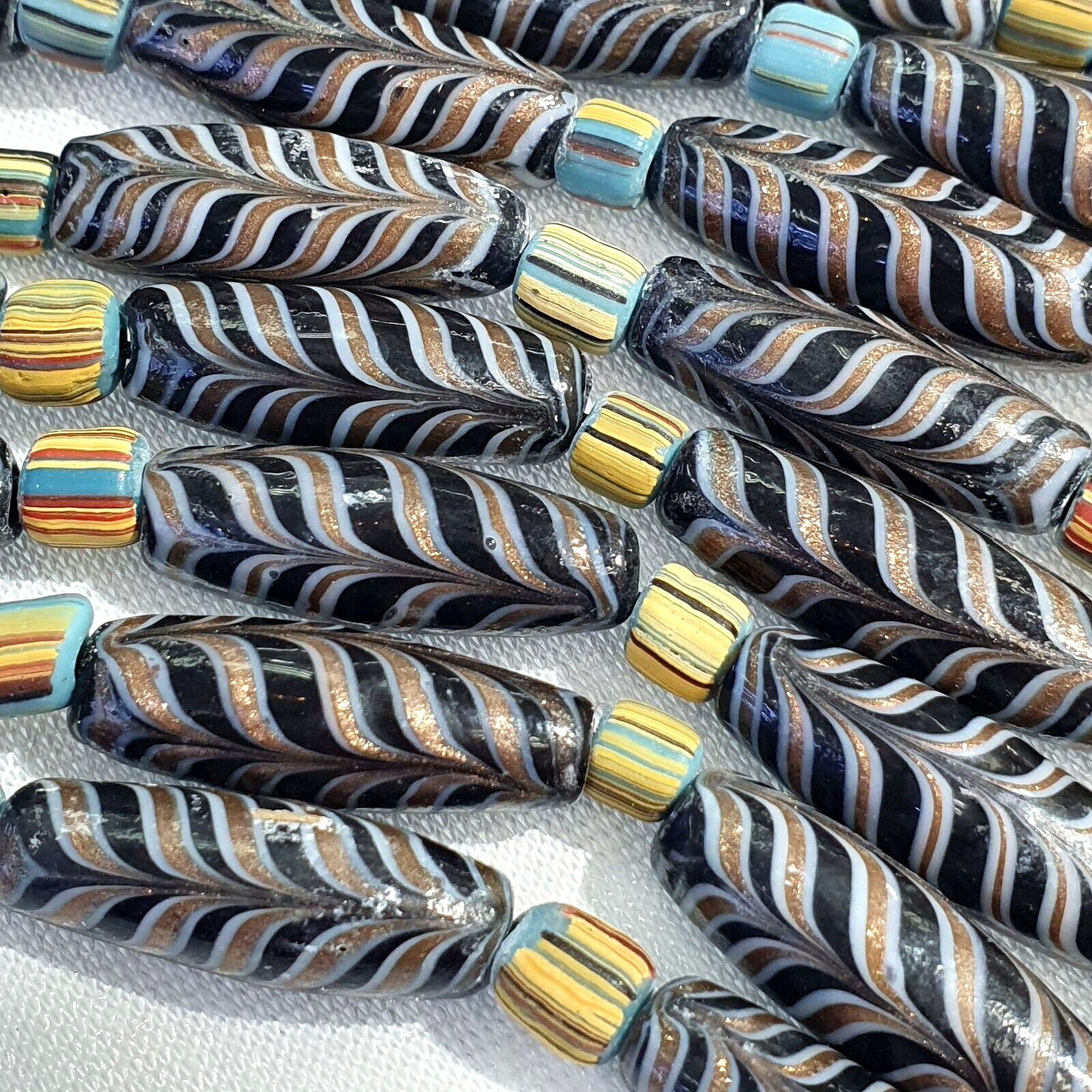 Vintage Aventurine Fancy Feather Beads 25-24 x9.5MM Black GLASS BEADS Necklace